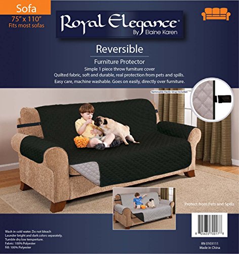 Elaine Karen Premium Reversible Sofa Couch Slipcover Furniture Protector, Quilted, Anti-Slip 2 Inch Strap, Machine Washable, Slip Cover Throw for Pets, Dogs, Cats, Kids,- Burgundy