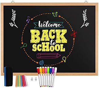 Magnetic Chalkboard Blackboard for Wall 60cm x 45cm with Natural Real Wood Frame, Come with 8 Chalk Markers, 1 Magnetic Eraser, 7 Chalks, 2 Magnet Pins, Great for Kids, Restaurant, Home