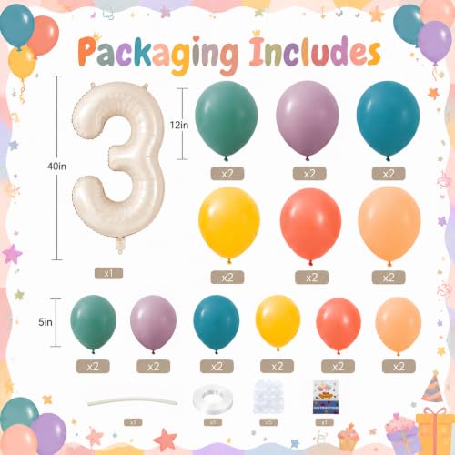 Image of 40 Inch Boho Rainbow Number 3 Balloon Tower for 3rd Birthday Decorations