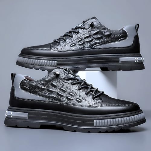 Men's Crocodile Pattern Waterproof Cowhide Shoes,Height Lifting Non-Slip Casual Softsole Oxford Fashion Leather Lace-Up Sneaker3