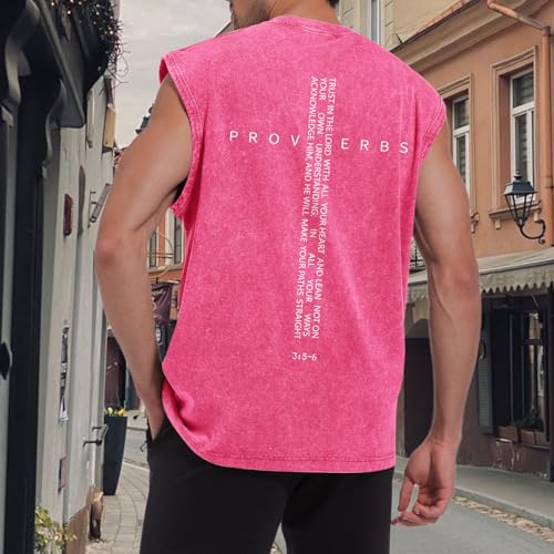 Image of Christian Gym Workout Tank Tops for Men Vintage Bible Verse Cross Graphic Sleeveless Muscle Shirts Acid Wash Tanks Top