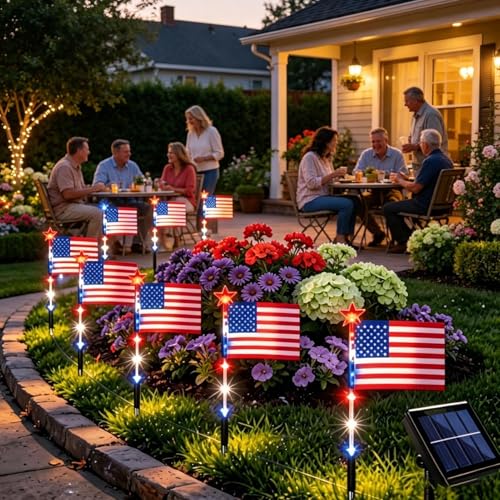 Lumière solaire drapeau américain pour décoration de jardin et allée extérieure