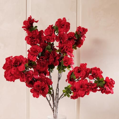 Image of Pure Home + Living Red Azalea Faux Flower Stem Plastic Flowers Sticks for Gifting, Home, Bedroom, Balcony, Living Room,Table Decoration,Craft Items, (Height-103 CM) Pack of 1