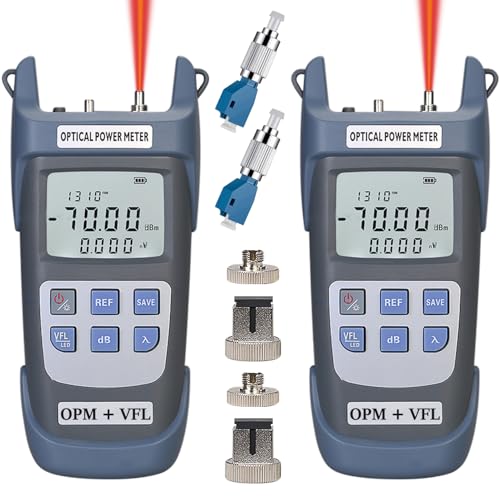 Duogalia 2-Pack Fiber Optical Power Meter with 10Km Light Source SC FC Connector, -70~10dBm, 10 Optic Wave Length, Optic Test Equipment for CCTV Communication Engineering