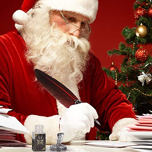 Quill Feather Dip Pen Set, Antique Calligraphy Fountain Pen Kit Vintage Stationery Gift Box With 1 Ink Bottle 5 Nibs 1 Nib Base For Handwriting Birthday Desk Decoration Use (Ink Not Included) #TOP2