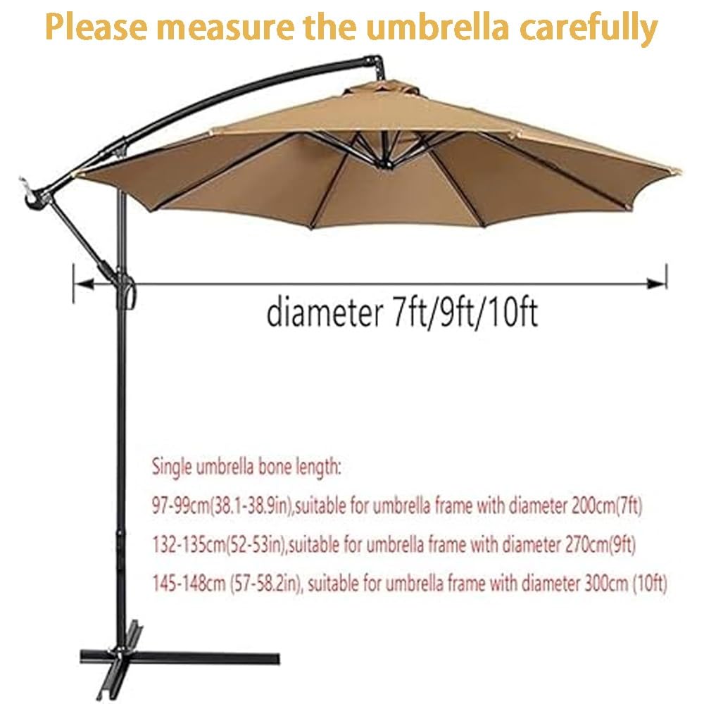 Zapasowy baldachim parasola tarasowego, szary pokrowiec na parasol, 8 żeber, trwały, na parasole 2,1 m, 2,7 m, 3 m, łatwy montaż