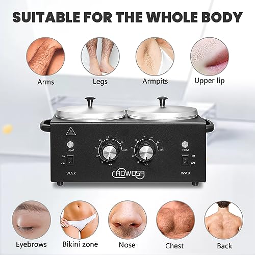 Professional Hair Removal Kit - Wax Warmer Machine with Double Pot, Large Capacity for Spa Salon and Home Use, Non-Stick Easy Clean Pots, 50 Sticks & 20 Collars (Black) - Thumbnail 4