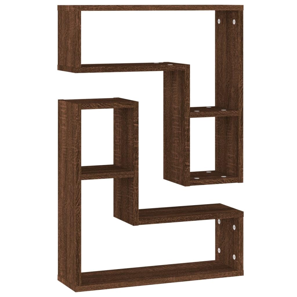 Set di 2 mensole da parete sospese, effetto rovere, 50 x 15 x 50 cm, in legno, con scomparti aperti, per soggiorno e ufficio, scaffali sospesi moderni per decorazioni e libri