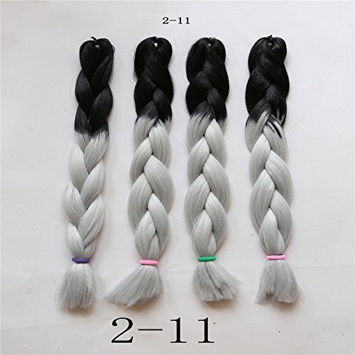 Angelbabyhair Ombre Synthetic Hair Braiding Straight Kanekalon Synthetic Hair Extension 100g 24inch 1Piece(1B Grey Color )