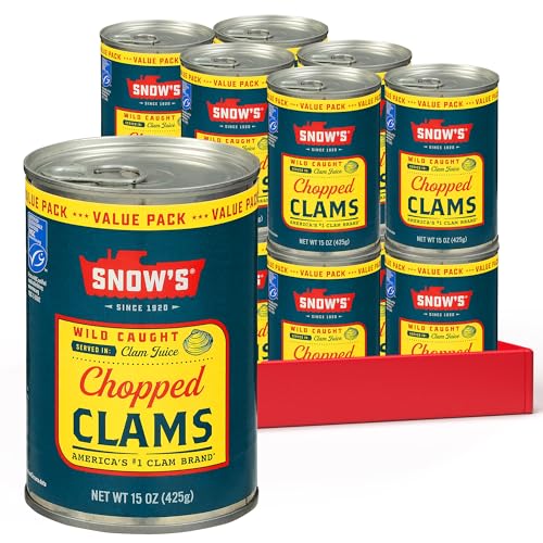 Image of Snow's Wild Caught Chopped Clams Canned, 15 oz Can (Pack of 12) - Served in Clam Juice - 4g Protein Per Serving - Gluten Free, Keto Friendly, 99% Fat Free