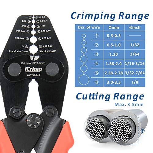 iCrimp CWR1328 Wire Rope Crimping Tool with Cutting function for Cable Railing, Hand Swaging1/32~1/8-inch Aluminum Oval Sleeves,StopSleeves,DoubleBarrel Ferrules - Thumbnail 2