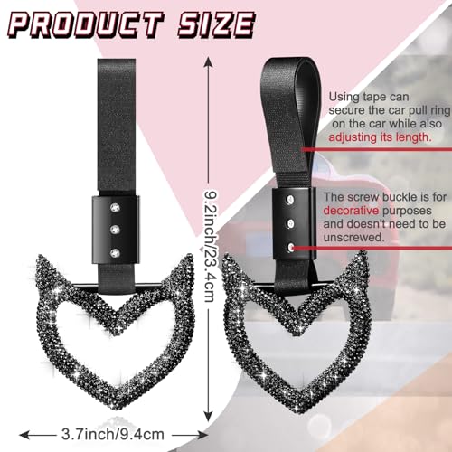 Image of Fabbay Bling Car Accessories Bling Heart Handle Ring Car Accessory for Women Heart Hand Strap Drift Charm Rear Bumper Warning Ring Decor for auto Bus Interior Exterior Decoration (Black,Devil Style)