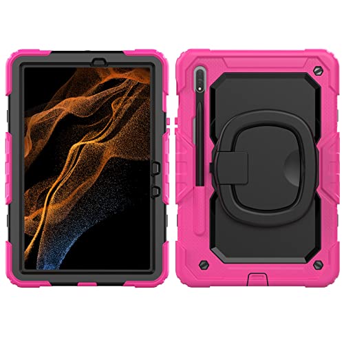 Coque Samsung Tab S7 FE pour enfants avec poignée rose pour les trajets en voiture