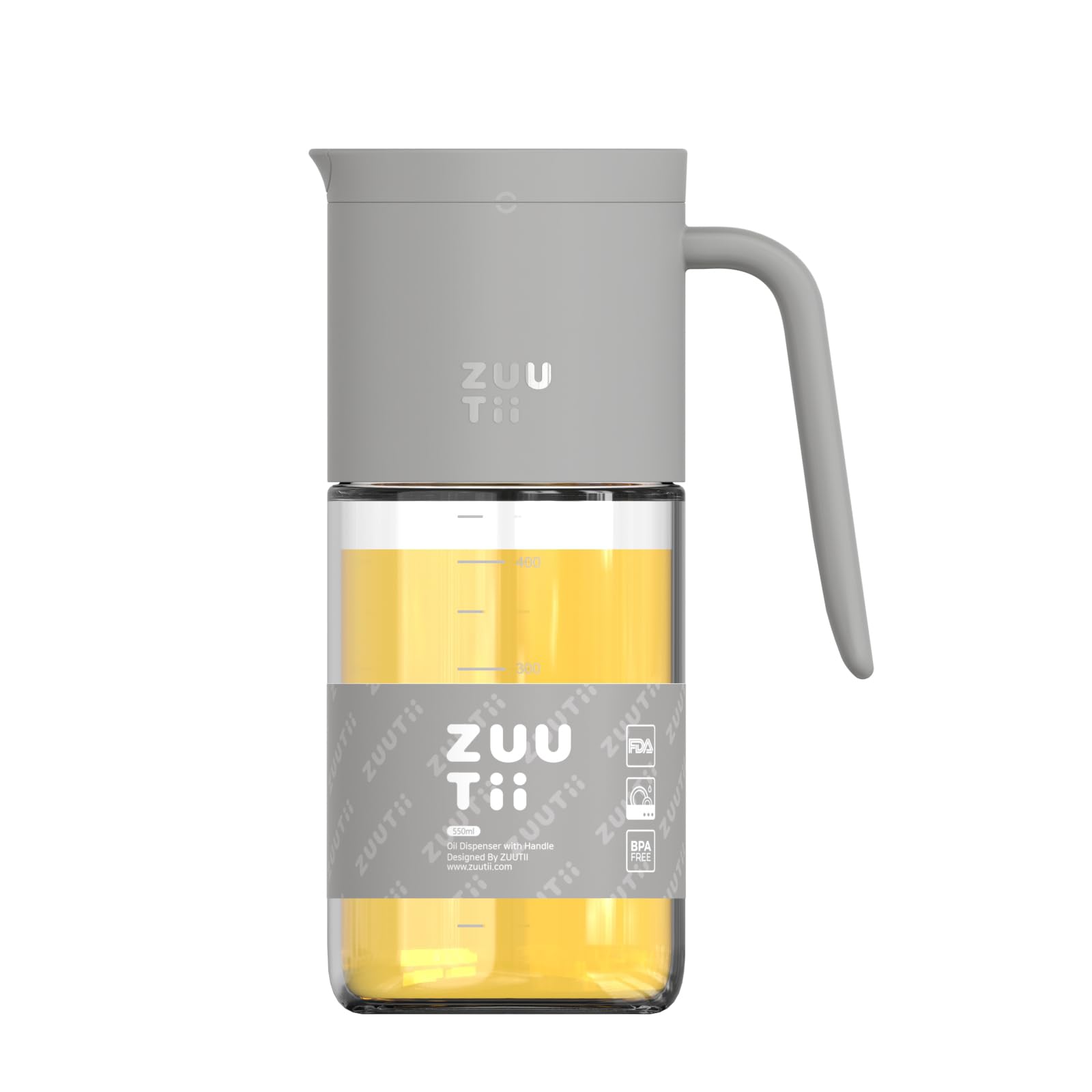 Zuutii Botella dispensadora de aceite de oliva de 18 onzas – Botella de vinagre de vidrio con boquilla antigoteo para cocina, dispensador de aceite y salsa, color gris