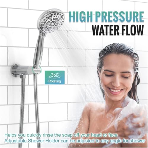 Image of SR SUN RISE Shower Faucet - 10 Inch Multifunctional High Pressure Shower Head System with Handheld Shower Head Fixtures - Valve Included - Polished Chrome