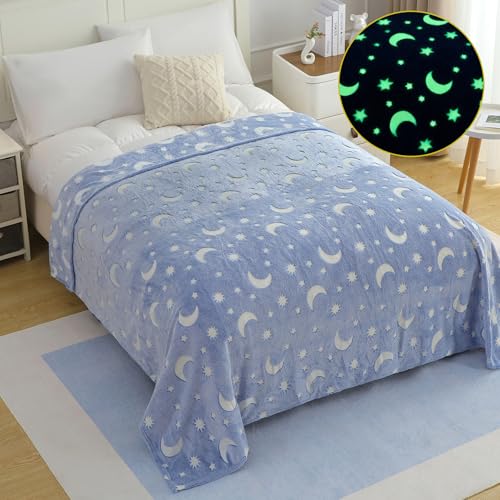 Image of Story@Home Glow Blankets for Kids | Summer Quilt for Kids Sleeping |Kids Blanket 0-15 Years (200x150cm) Soft Fleece Blanket |Cozy & Warm All-Season Radium Blanket for Boys & Girls-Moon & Stars