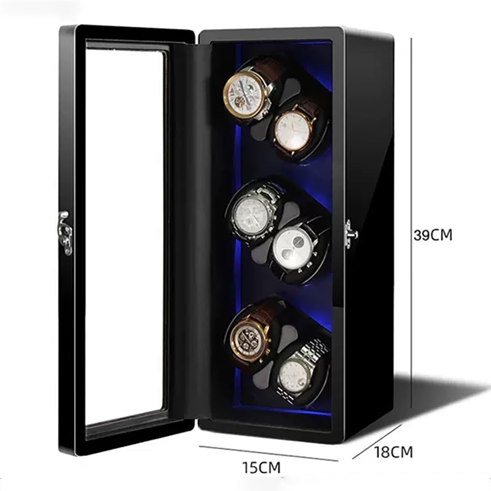 Caricatore Automatico per Orologi da Uomo E da Donna con Luci A LED E Motore Silenzioso. Scatola Porta Orologi per 2, 4, 6 O 8 Orologi. Custodia Rotante.(Nero-6+0)