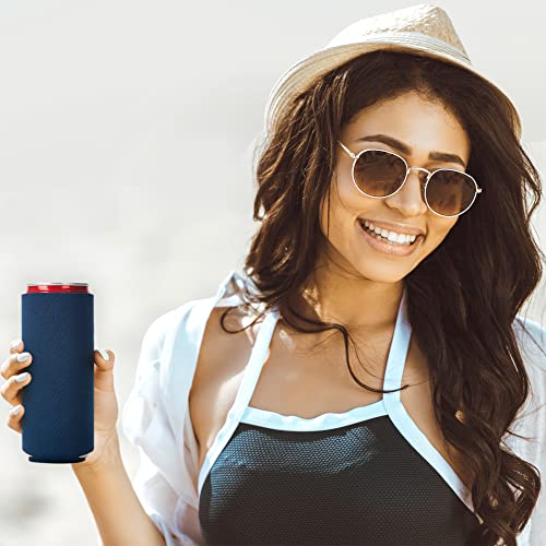 Image of Slim Can Cooler Sleeve 12 Pack - Blank Neoprene Insulated Can Coolers for 12 oz Skinny Beer & Soda Cans - Sublimation Ready Drink Sleeves for Heat Press, Custom Printing & Party Favors (Navy Blue)