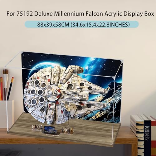 Acrylic Display Case for Lego 75192 Deluxe Millennium Falcon Model, 3mm Dustproof Display Box, Display Case Compatible with Lego 75192 (Model Not Included) (Background Build B)