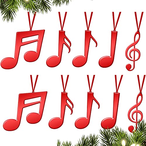 Hotop Christmas Music Notes Ornaments Metal Treble Clef Tree Ornaments Music Notes Party Decorations Christmas Tree Hanging Decor For Xmas Holiday Decorations (Red, 10 Pieces) #TOP2