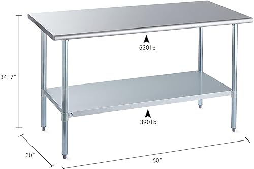 Miniatura 3 de Rockpoint - Mesa de acero inoxidable para preparación con ruedas, 30 x 60 pulgadas para cocina comercial, de metal con certificado NSF, resistente,