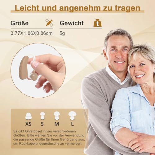 Wiederaufladbares Soundgerat für Senioren mit Geräuschunterdrückung, 4 Modi, einstellbarer Lautstärke,komfortablem Design und nahezu unsichtbar, hinter dem Ohr zu tragen, inklusive Ladeetui.