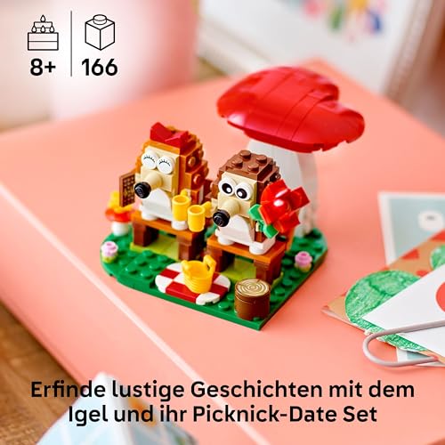 LEGO Igel und Ihr Picknick-Date, Tier-Spielset mit Pilzmodell, Bauset mit Naturkulisse für Kinder, Geschenkidee für Jungen und Mädchen ab 8 Jahren, die gern fantasievoll Spielen, Tierspielzeug 40711