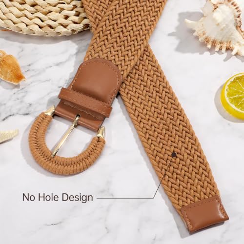 Image of SANSTHS Women Wide Woven Belt for Dresses Fashion Rattan Braided Waist Belt Straw Raffia Boho Belt for Jeans