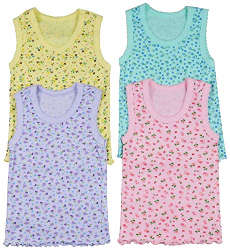 ToBeInStyle Girls' 4 Pack Ruffle Hem Tank Tops - Floral Pastel - Size 8