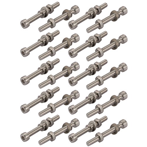 Sourcingmap 20pcs M4x40mm 304 Stainless Steel Knurled Hex Socket Head Bolts Nuts w Washers