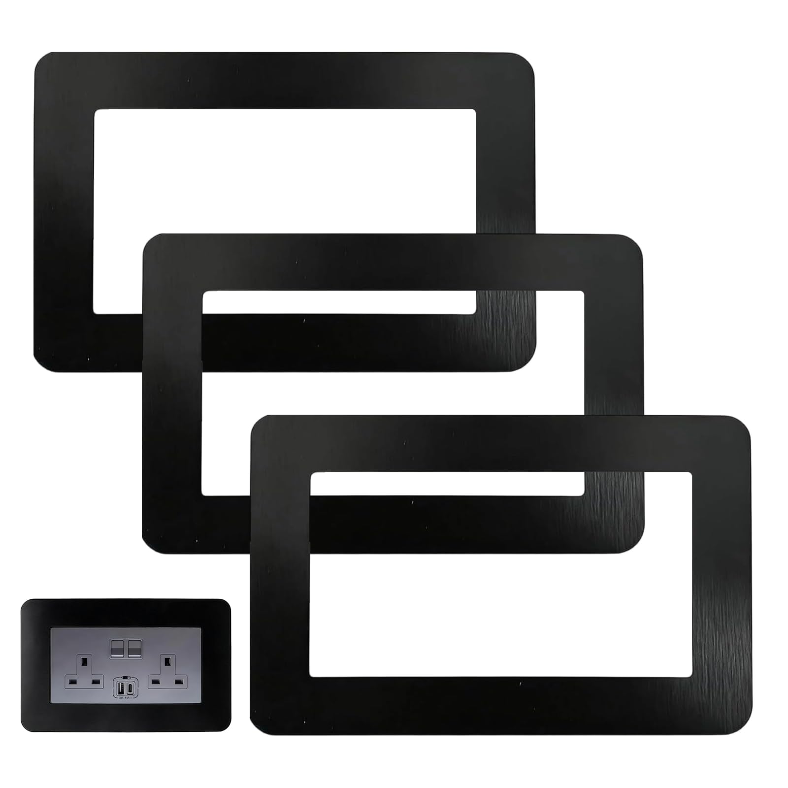 3 Pcs Double Socket Surround, Black Light Switch Surround Cover Plates for Decoration and Protection Wall Sockets and Switches (14.6 × 8.6 cm)
