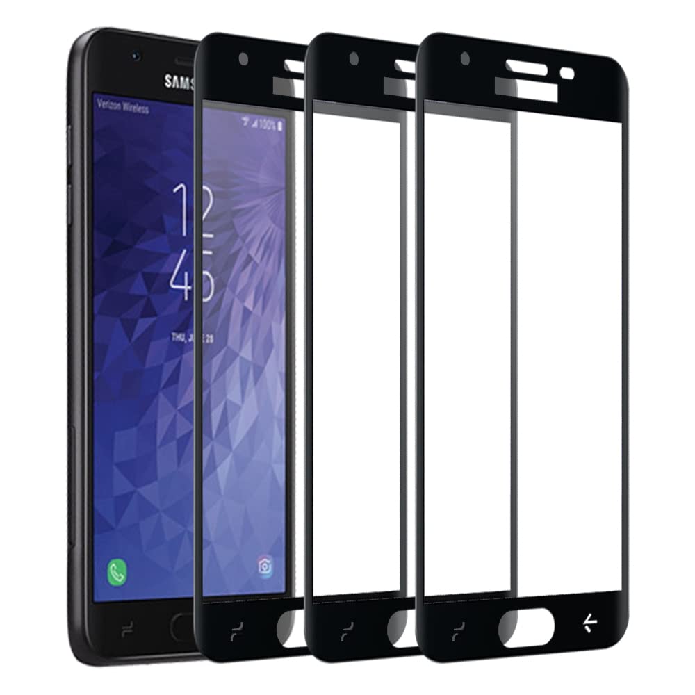 XINXUSONG 3 Pack Screen Protector for Galaxy J7 2018 J737,Anti-Scratch 9H Hardness Full Coverage Silk Print Black Tempered glass Protective Film.