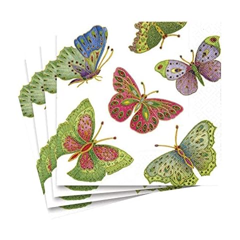 Caspari Jeweled Butterflies Ivory Luncheon Napkins Cover