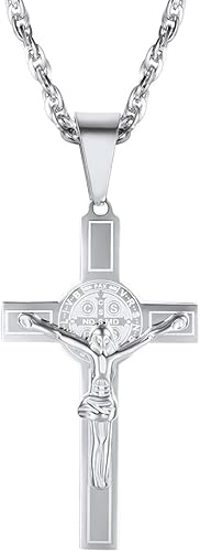 Collar de cruz Jesús para hombres y mujeres acero inoxidable negroazuloro rosa chapado en oro de 18 quilates ajustable de 22 a 24 pulgadas viene en