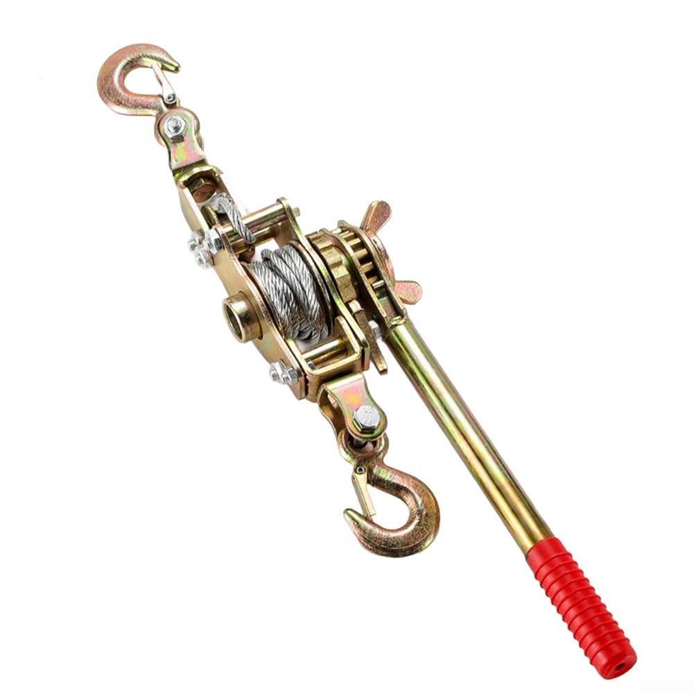 Tensor de trinquete de doble gancho, extractor de cable de acero de aleación para apretar cuerda de alambre, capacidad 1T/2T para aparejos y construcción (2T de una sola línea)
