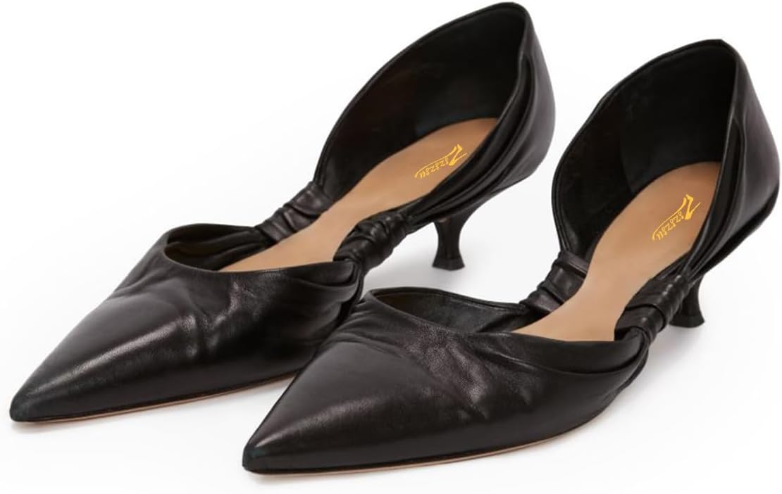 Zszszsu Women's Trendy Pointed Toe D'Orsay Pumps Low Kitten Heels Slip On Dress Simple Style Shoes Size 4-16 US