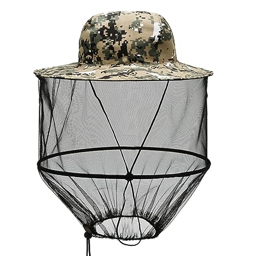 KJSXUUE Imkerhut Mit Schleier Moskitonetz Und Mückenschutz Faltbarer Schutz Hut für Outdoor Gartenarbeit Dschungel Und Angeln (Graue Tarnung)