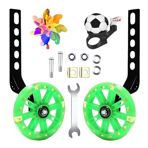 Image of Adjustable Training Wheels for Bike Fits 12 /14 /16 /18 /20 Inch Bikes Bicycle Training Wheels for Stabilizer Training,Flash Mute Wheel 1 Pair(greener)