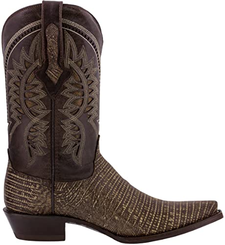 Texas Legacy Mens Rustic Sand Western Leather Cowboy Boots Lizard Print Snip Toe2