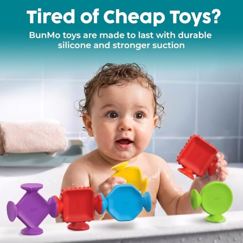 Image of BUNMO Bath Toys for Toddlers - Connect, Build, Create - Suction Bathtub Toys - Hours of Fun & Creativity - Fine Motor Skills - Stimulating Sensory Toys - Babies Ages 1+ 2, 3 - Extra Large 10 Pack