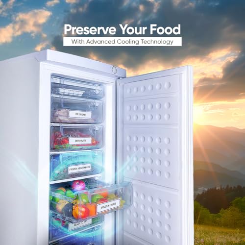 Image of Rockwell 280L Vertical Freezer - Single Door Upright Freezer with 9 Drawers, Safety Lock & 5-Year Warranty, Ideal for Neatly Organizing Frozen Foods Like Meats, Veggies, Ice Cream & More