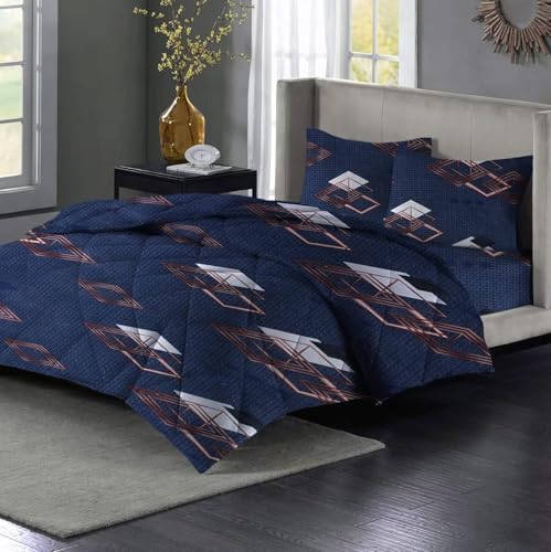 Image of HOMEKART 220 GSM Premium Reversible Microfiber AC Comforter for Double Bed | Soft, Lightweight & Breathable All-Season 3-Layer Quilted Blanket (220 x 240 cm, Abstract, Black and White)