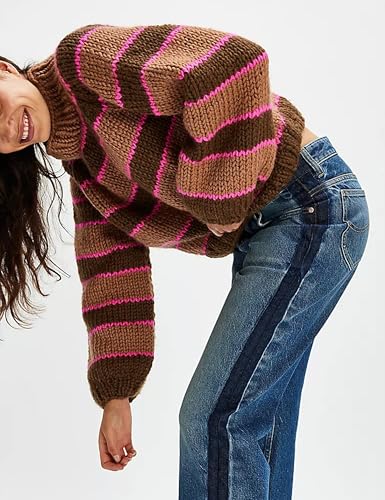 Yeokou Women Stripe Pullover Sweater Turtleneck Ribbed Knit Top Casual Fall Winter Knitwear3