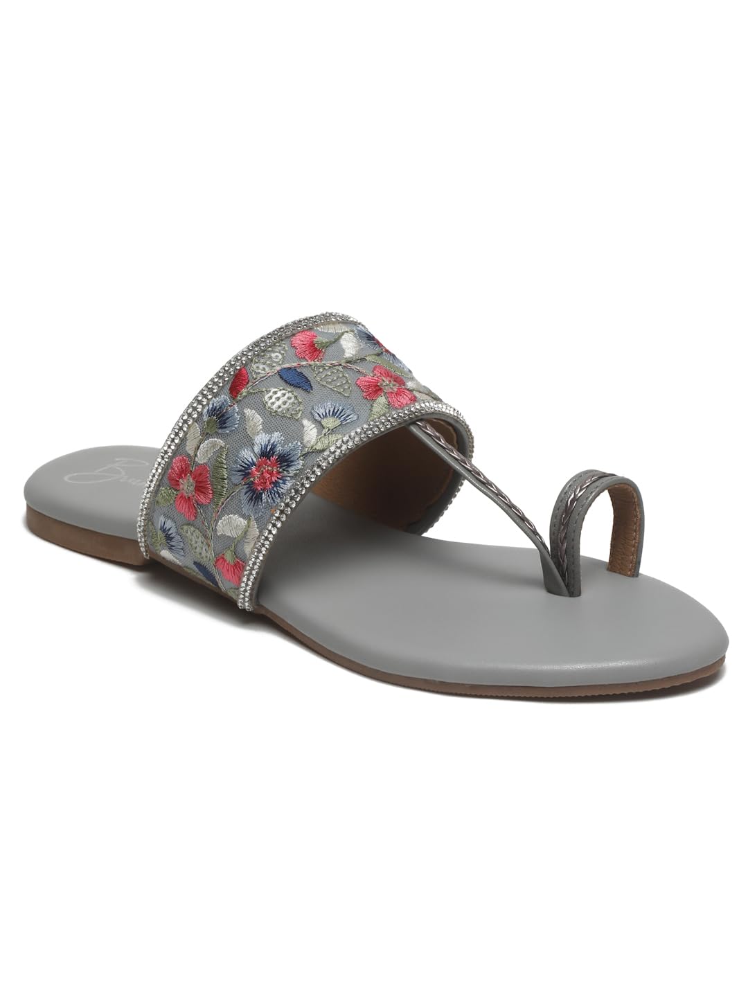 Bruno Manetti womens Grey Slip-on Back Open with Upper Embroidery Design Round Ring Toe Full Comfortable Light Weight Flats Sandals (B0D22ZKJ37) Amazon Price History, Amazon Price Tracker