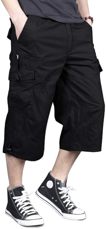 MAGNIVIT Men's Capri Long Cargo Shorts Below Knee Shorts 3/4 Casual Shorts | Multi-Pockets,Twill Elastic,Cotton,Relaxed Fit,Comfort,druable,Casual