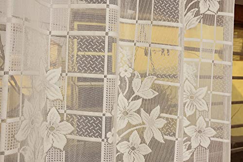 Image of Fabrilia Heavy Polyester Net Semi Transparent Fancy Eyelet Curtain, Floral Design, Cream, Door- 4 Feet X 7 Feet, Pack Of 2 Pcs(Eyelet)