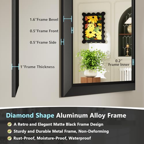 Image of 55x30 Inch Black Bathroom Mirror for Wall, Beveled Framed Rectangle Bathroom Vanity Mirrors for Over Sink, Bedroom, Living Room, Entryway, Anti-Rust, HD Tempered Glass, Horizontally /Vertically