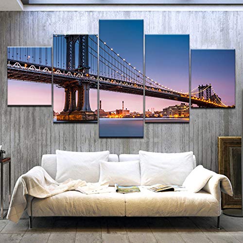 HUA JIE Lienzo Imagen,Arte de pared,Cuadros de lienzo personalizados,Para dormitorio,Sala de estar Puente de Brooklyn Sunset City Night View