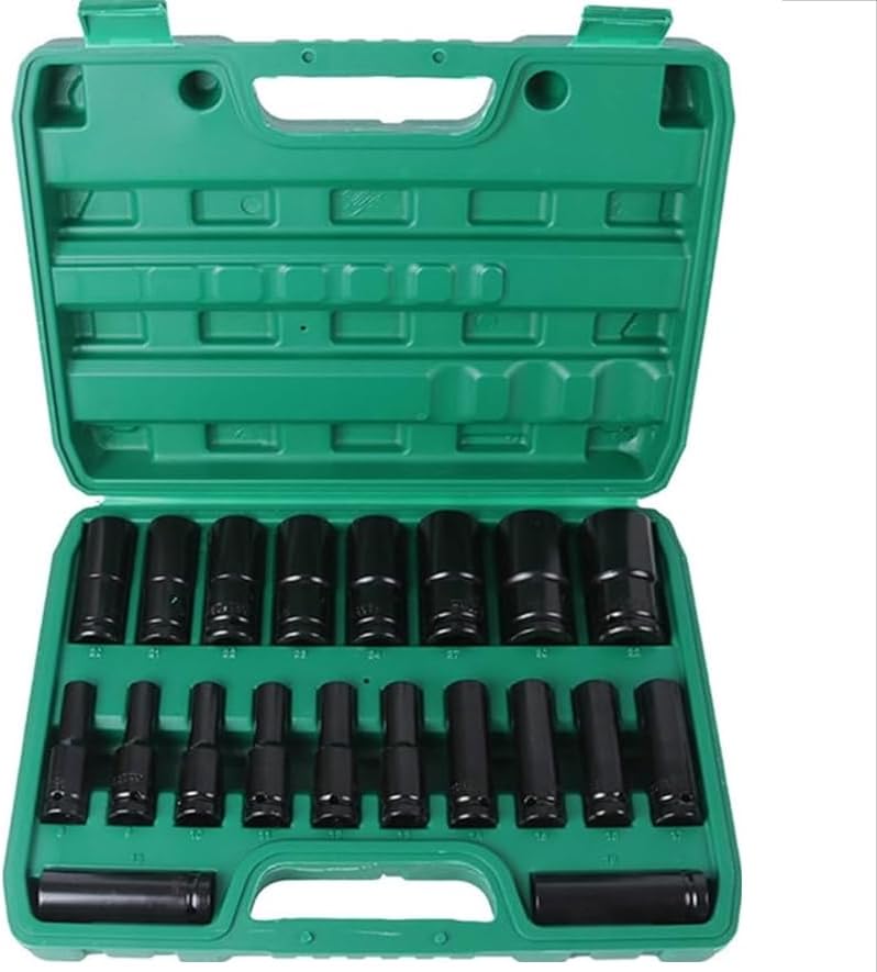 20 PCS 1/2" Drive Metric Deep-impact Socket Set, 8mm-32mm, Extended Hex Socket Set For Electric Wrenches, Pneumatic Hex Sockets, Suitable For Electric Wrench Sockets, Automotive Repair And Nut Tools