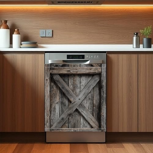 Vintage Wooden Barn Door Dishwasher Magnet Cover Reuseable Refrigerator Magnet Cover Decal Kitchen Fridge Hoilday Party Decor 23 W x 26 H